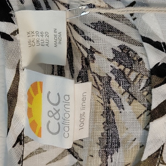 100% Linen C&C California Plus Printed Short Sleeve Top, Tropic, 1X, NWT - Picture 5 of 8